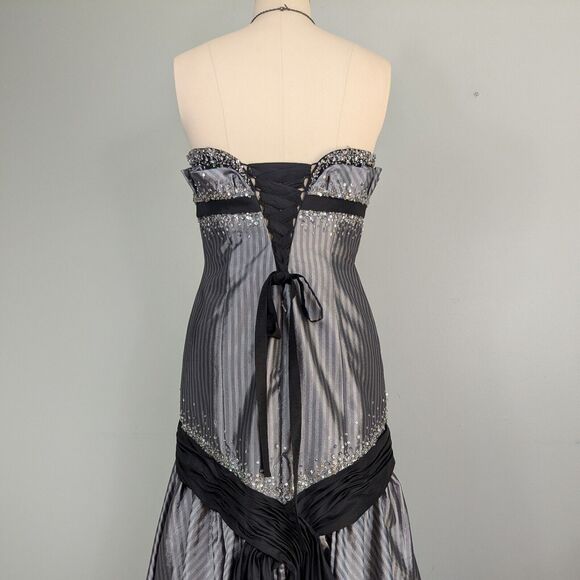Vintage Flirt Prom Dress Maxi Gown 10 Silver Gray Y2K Corset Fairy Goth Glam - Picture 3 of 15